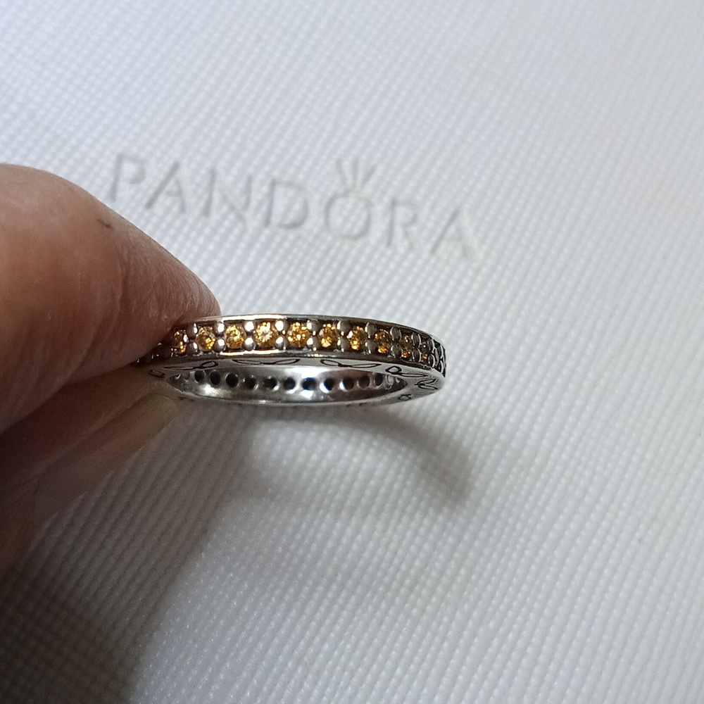 Pandora Vintage Stirling Silver Honey CZ Eternity Band Ring.